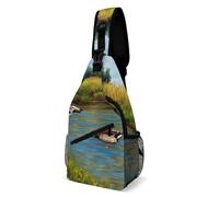 KWQDOZF Zaino da palestra per uomo e donna, zaino da giorno, zaino da esterno, borsa a tracolla con motivo anatra che vola sopra un fiume, per viaggi di lavoro, escursionismo, custodia per fotocamera