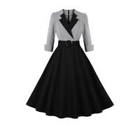 KWTF Abito Vintage da Donna in Cotone Rockabilly da Donna Elegante Scozzese e Nero, Colletto Dentellato, Manica a 3/4, Autunno Inverno