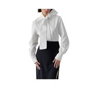 KWTF Camicie Bianche Eleganti con Fiocco in Cotone Camicie da Donna Casual a Maniche Lunghe Autunnali Femminili Top da Ufficio Camicetta Monopetto Solida da Donna