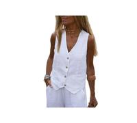 KWTF Gilet da donna in lino di cotone tinta unita con gilet da indossare all'esterno per andare al lavoro con gilet da donna