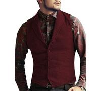 KWTF Gilet Uomo Monopetto Slim Fit Lana Spina di Pesce Vintage Gilet Casual