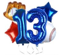 Kwuz Palloncini da baseball 13° compleanno decorazioni per ragazzo, decorazione di compleanno di baseball Threenager forniture per feste a tema sportivo, 32 pollici Foil Mylar 13 palloncini blu rosso