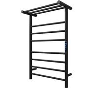 KWW Rack Scaldasalviette a Distanza Controllato per Il Bagno, Timer 1-9 Ore e Temperatura Regolabile, Indicatore LED, Scaffale di Essiccazione a Parete in Acciaio Inossidabile (Nero Opaco, 7 + 3Bars)