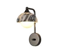 KWWEWEB Lampada da parete in pietra naturale di alabastro nero di lusso, applique di alta gamma, design artistico for soggiorno, decorazioni in marmo, luci a LED.(Warm White (2700-3500K))
