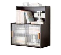 Kx9Lb8d Librerie Libreria da scrivania nera con divisori regolabili, espositore organizer for ante scorrevoli in plastica, for ripiano portaoggetti for studio in ufficio(L45xW28xH61 cm)