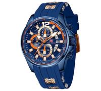 KXAITO Orologio sportivo analogico da uomo, orologio militare per esterni, a LED, cronometro, digitale, elettronico, grande, doppio schermo, impermeabile, tattico, da uomo, 0350 g Blu, L, Cronografo