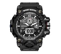 KXAITO Orologio sportivo da uomo, analogico, militare, per esterni, a LED, digitale, elettronico, grande, con doppio display, impermeabile, tattico, da uomo, 8007, 8045_argento 02, Large, Militare