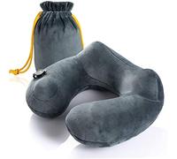 KXCFCYS Cuscino da viaggio per il collo, lussuosamente morbido, gonfiabile con velluto per dormire su aerei, auto e treno., grigio (Grigio) -