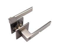 KXCVBNKLJ Maniglia per porta con serratura per interni American Black Three Pole Handle Lock For Indoor Bedroom Bathroom Passage Door(Grey ET with key)
