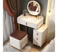 KXCVBNKLJ Toeletta con specchio e sgabello, Set da scrivania Vanity con sgabello e comodino, multicolore, 50/70 cm(Blanco,50cm/19.7in)