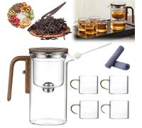 KXDEFE Witchcraft Teapot, Enchanti Tea Magic Pot, Water Separation Glass Teapot with Wooden Handle, Clear Magic Teapot, Glass Teapot with Strainer, Magic Teapot with Infuser (720ML,Transparent)