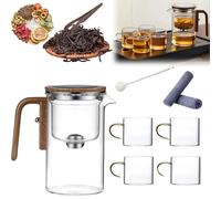 KXDEFE Witchcraft Teapot, Enchanti Tea Magic Pot, Water Separation Glass Teapot with Wooden Handle, Clear Magic Teapot, Glass Teapot with Strainer, Magic Teapot with Infuser (520ML,Transparent)