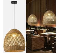 KXEcoLife Lampada a Sospensione a LED in Rattan, Lampada Boho in Erba Marina da 48 cm, lampadario a 1 Luce con Piante acquatiche Intrecciate a Mano per Sala da Pranzo, Soggiorno, Camera da l
