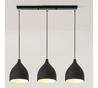 KXEcoLife Lampada a Sospensione Industriale retrò, Moderna, a 3 Teste, in Metallo, con Attacco E27, Ideale per Tavolo da Pranzo, Soggiorno e soffitto (Nera)