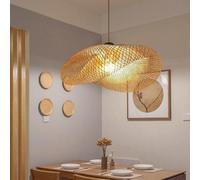 KXEcoLife Lampadario a soffitto con Paralume in bambù Intrecciato in Stile metà secolo - Cavi Regolabili, Ideale per arredamenti Moderni e retrò in Stile Rustico per soggiorni, ristoranti, b