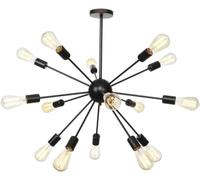 KXEcoLife Lampadario Moderno a 15 luci LED E27 Edison, Lampada a Sospensione Stile Mid Century, Nero/Rosa e Cromo, Ideale per corridoio e Bar.