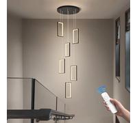 KXEcoLife Lampadario Rettangolare a LED dimmerabile con Telecomando - Plafoniera Moderna Nera Regolabile da 300 cm per soffitti Alti, Ville e ingressi (6 luci 55W)