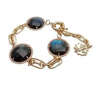 KXQYIKYI 26 mm Labradorite moneta a forma di moneta cubica zirconia cornice pavimentazione set gemma bracciale a catena