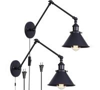 KXQYIKYI Applique da parete a LED per interni retrò con cordino, industriale, regolabile, doppio braccio oscillante, vintage rustico per studio, cucina, ristoranti (oro, 2 pacchetti)