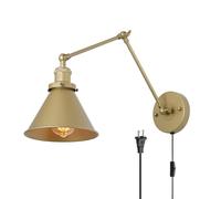 KXQYIKYI Applique da parete a LED per interni retrò con cordino, industriale, regolabile, doppio braccio oscillante, vintage rustico per studio, cucina, ristoranti (oro, 2 pacchetti)