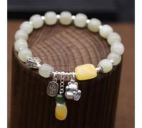 KXQYIKYI Bracciale naturale di giada hetiana, bracciale per gatto fortunato d'argento Silver, bracciale Amulet Lucky Cat Beeswax Jasper Bracciale Gioielli Regalo per la festa della mamma con scatola