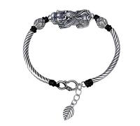 KXQYIKYI Bracciale pixiu in argento ~ Sterling Sterling 925 Bracciale di loto regolabile per donne ~ Gioielli per animali fogliari ~ Bracciale drago,
