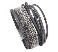 KXQYIKYI Donne perle Bracciale in pelle Bracciale Boho Multiyer Rhinestone Metal Tubo in metallo Braccialetti intrecciati intrecciati (dimensioni: 1)