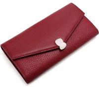 KXQYIKYI Portafogli da donna in pelle con blocco RFID, pochette con fibbia motivo litchi, un portafoglio triplo pieghevole lungo e di grande capacità che può contenere telefoni cellulari, Rosso,