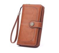 KXQYIKYI Portafoglio da donna, portafoglio lungo scheletro in pelle cerata vintage, borsa organizer multifunzionale per carte multiple di grande capacità blu pavone