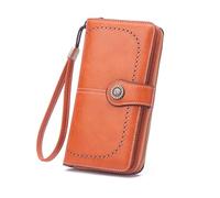 KXQYIKYI Portafoglio da donna, portafoglio lungo scheletro in pelle cerata vintage, borsa organizer multifunzionale per carte multiple di grande capacità blu pavone