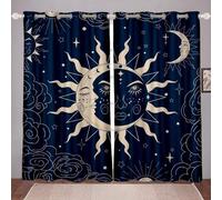 kxry Tende oscuranti con sole e luna, per camera da letto e soggiorno, colore blu navy, bohémien, celeste, con occhielli, lunghezza 213 cm, decorazione per la stanza, set di 2 pannelli, 106 cm di