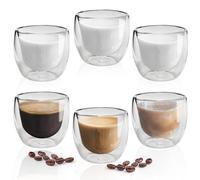 KXVXXV 6 * 80ml Bicchierini Caffe Vetro Doppia Parete, Set Tazzine Caffe Particolari Tazze per Cappuccino Vetro Borosilicato per tè, Cappuccino, Latte, caffè, Trasparente