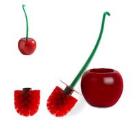 KXVXXV Set di scopino per WC con supporto, base a forma di ciliegia, 2 testine intercambiabili in plastica rossa, manico lungo e antiscivolo, materiale di alta qualità e robusto