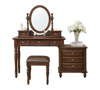 KXWOQ3ED Toeletta in Legno con 8 Cassetti, Scrivania da Trucco per Camera da Letto con Mobile Contenitore e Sgabello, Comodino