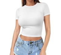 Kxydlww Maglietta Donna T-Shirt Girocollo a Maniche Corte con vestibilità Classica Sexy Top Solido Taglio Slim Aderente Ragazza Y2K Maglie Maglia Basic Evolution T