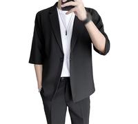 KYATON Giacca Blazer Casual da Uomo, Giacca da Abito Allentata con Un Bottone Leggero Bavero Manica Corta Giacca da Completo Giacca Estiva da Festa Giacca Moderna per Il Tempo Libero Top Nero M