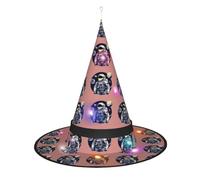 Kycvds Astronauta sulla luna 1 cappelli da strega di Halloween sono decorati con luci, che decorano grandi forniture per feste di Halloween.