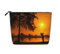 Kycvds Borsa cosmetica per sport con palline da golf al tramonto, piccola borsa per cosmetici, accessori da viaggio, regalo di compleanno, regalo di Natale, Nero, One Size