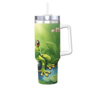 Kycvds Cartoon Frog 1 Stampa 40 oz Bicchiere in acciaio inox con manico a doppia parete isolata sottovuoto tazza da viaggio, cannuccia riutilizzabile