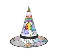 Kycvds Rainbow Clouds Raindrop 1 Cappelli da strega di Halloween sono decorati con luci, che decorano grandi forniture per feste di Halloween.