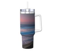 Kycvds Sunset Beach Printing - Bicchiere da viaggio in acciaio inox da 1180 ml, con manico, a doppia parete, con cannuccia riutilizzabile