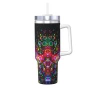 Kycvds Tazza da viaggio isolata sottovuoto a doppia parete in acciaio inox da 40 once con stampa di stelle arcobaleno colorate, cannuccia riutilizzabile