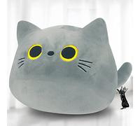 Kyduu Peluche Cuscino Arredo, Kawaii Gatto Sdraiato Peluche Giocattoli Bambola Giocattolo, Gatto Cartone Animato Cuscino Decorativo, Peluche Ripiene Nero(600g)