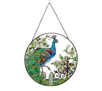 KyeeaDIY Peacock Decor Suncatcher Vetro Macchiato Colorato Peacock Art Glass Suncatcher Handmade Painted Pendant Hangings Sun Catcher Pannello con Catena per Home Garden Decor Regali (pavoni)