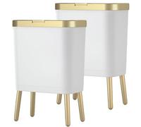 KYEQATY 2 PCS bidone della Spazzatura con Coperchio Slim 13x8x19 Cestino con pressa Apertura a aierodini di plastica Impermeabile in plastica Impermeabile e immondizia Oro per Hotel