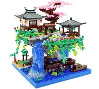 KYEQATY Set di micro blocchi di costruzione in fiore di pesco, per adulti, 3 modalità, architettura tradizionale cinese - Set di blocchi da costruzione per adulti con luce a stringa - Regalo per