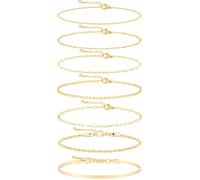 Kyerlyn Bracciali in oro da donna impermeabili, set di gioielli in oro reale 14 carati per le donne alla moda delicato impilabile cubano link fermacarte braccialetto catena confezione accessori moda