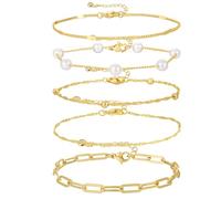 Kyerlyn Bracciali in oro da donna impermeabili, set di gioielli in oro reale 14 carati per le donne alla moda delicato impilabile cubano link fermacarte braccialetto catena confezione accessori moda
