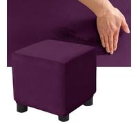 KYJSW Copri Pouf Quadrato/Rettangolare Elasticizzato Velluto, Spandex Fodera per Sgabello Fodera per ottomana con 2 Cinghie Antiscivolo (Purple,1pc Square L)