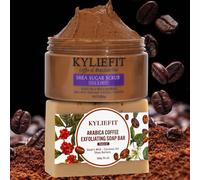 KYLIEFIT Scrub allo zucchero di karitè brasiliano e caffè alle noci, schiarente, sbiancante, esfoliante, nutriente, pulizia della pelle, per viso, corpo